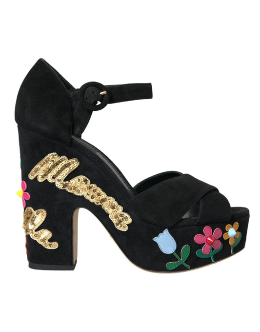 Dolce &amp; Gabbana Black Suede Ankle Strap Heels Sandals Shoes