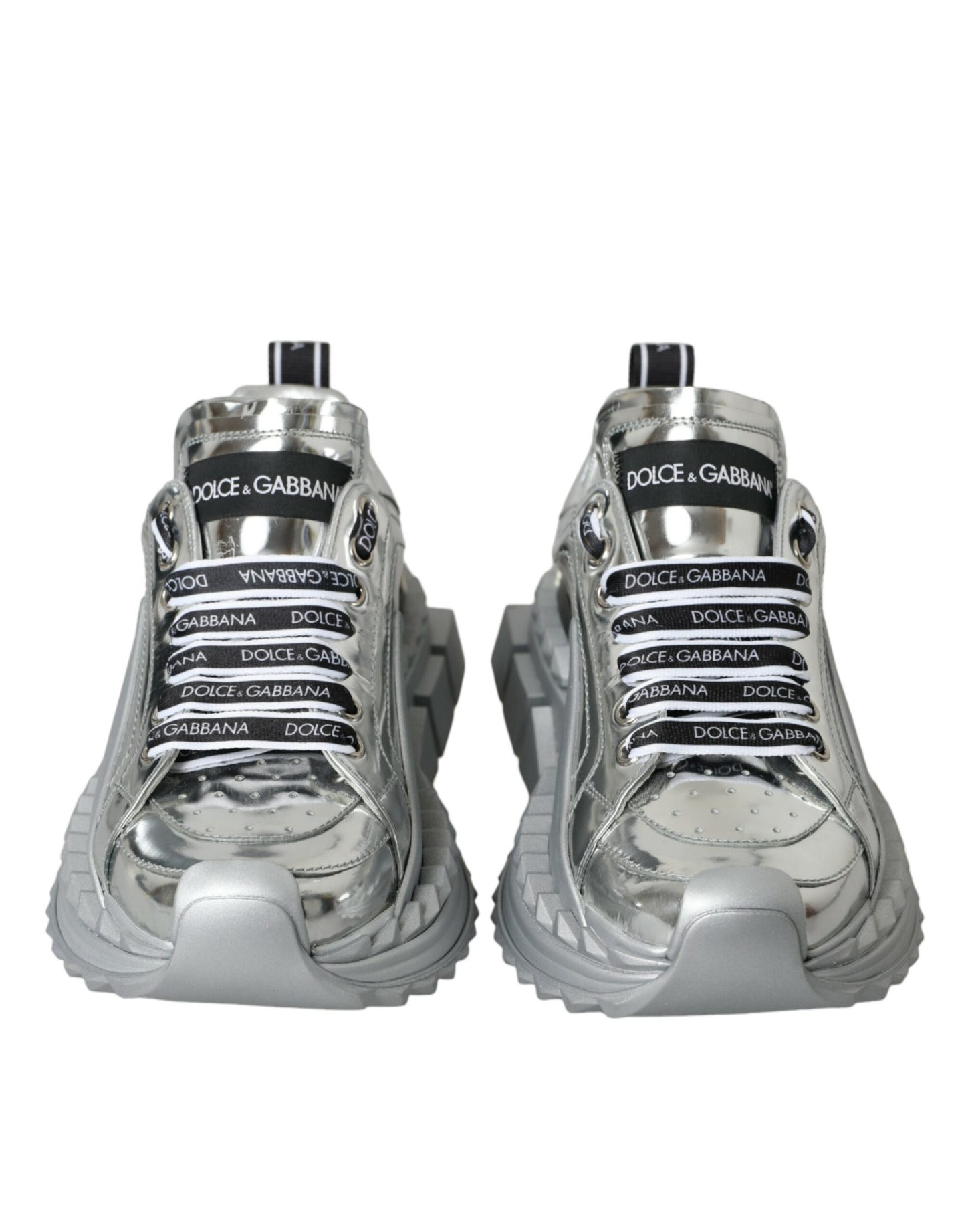 Dolce &amp; Gabbana Silver Leather Super Queen Sneakers Shoes