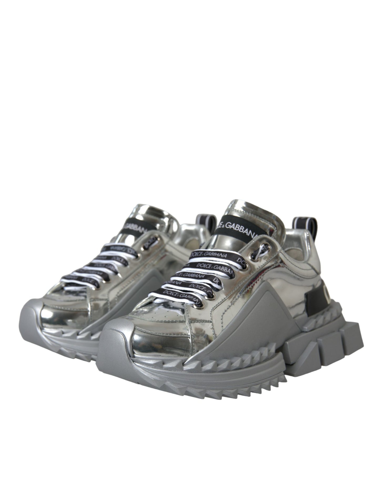 Dolce &amp; Gabbana Silver Leather Super Queen Sneakers Shoes