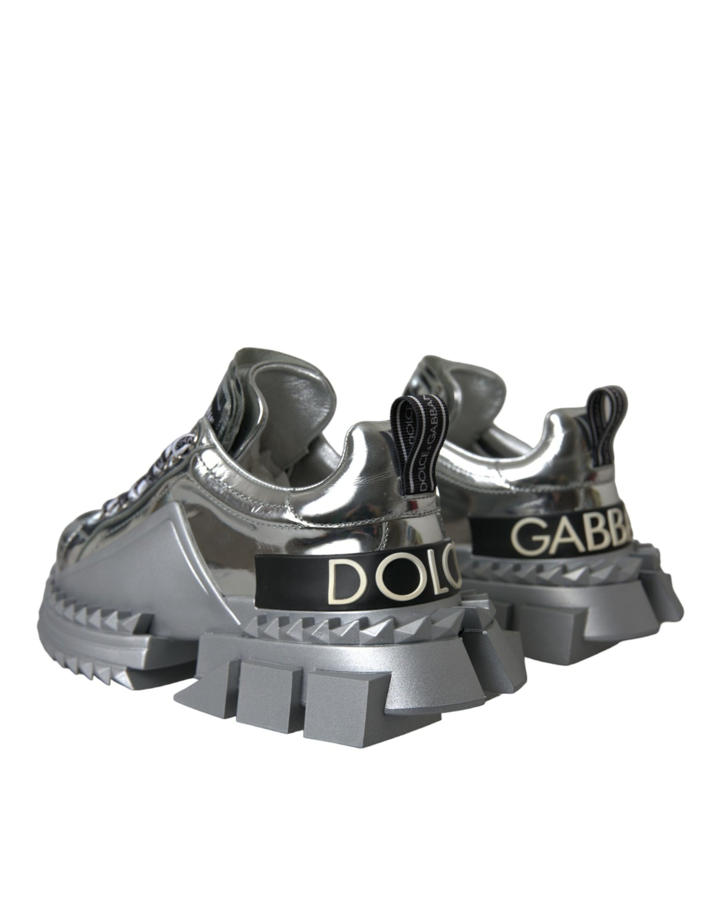 Dolce &amp; Gabbana Silver Leather Super Queen Sneakers Shoes