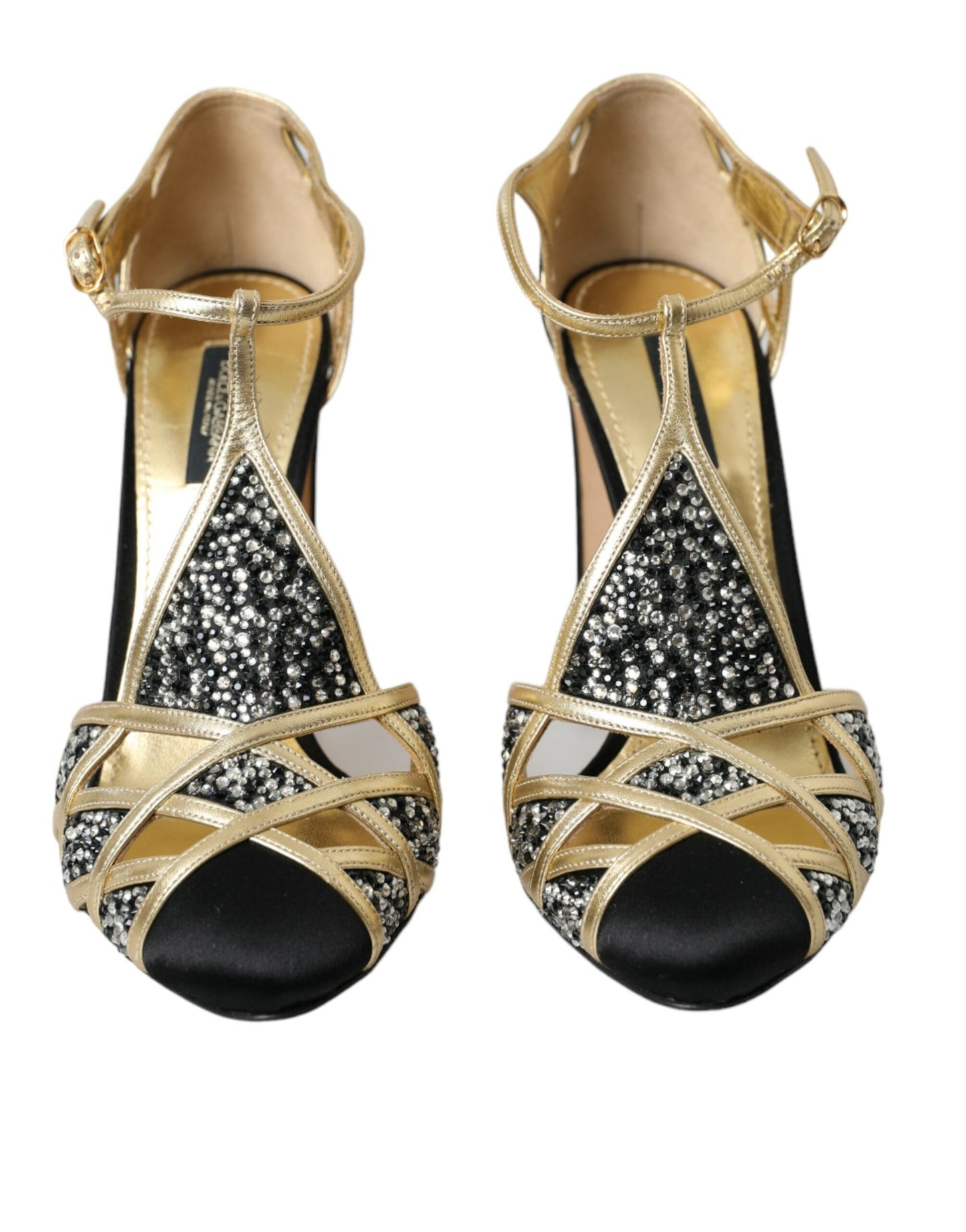 Dolce &amp; Gabbana Black Suede Gold Embellished Heels Pump Shoes