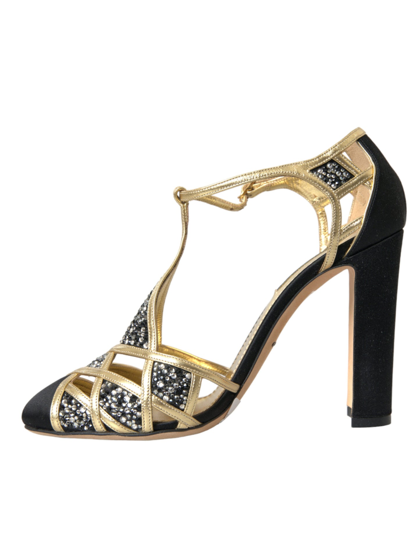 Dolce &amp; Gabbana Black Suede Gold Embellished Heels Pump Shoes