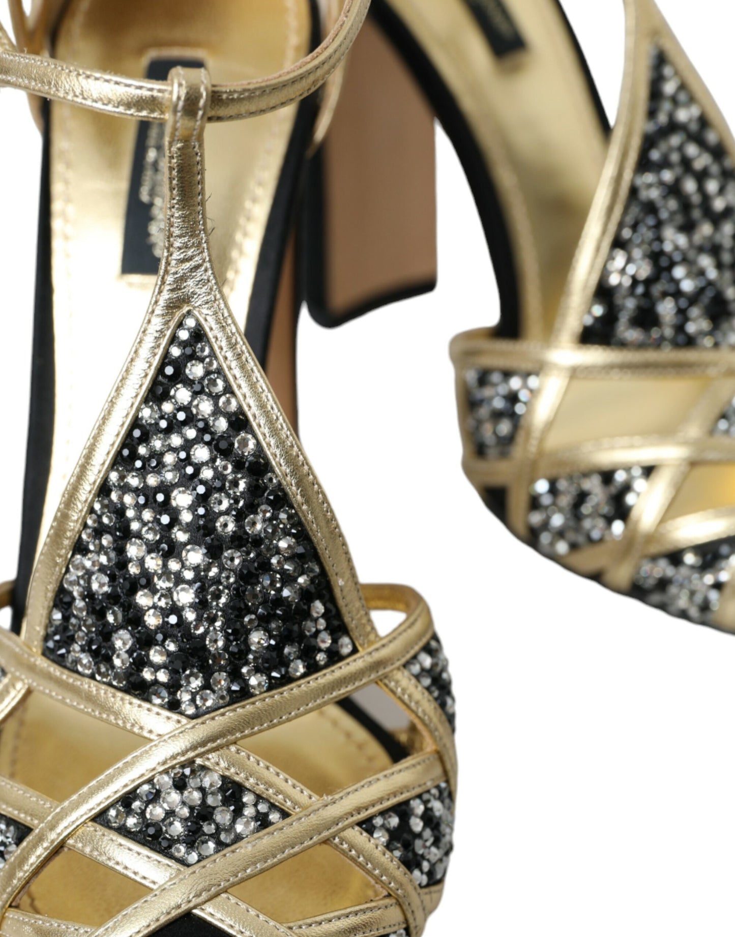 Dolce &amp; Gabbana Black Suede Gold Embellished Heels Pump Shoes