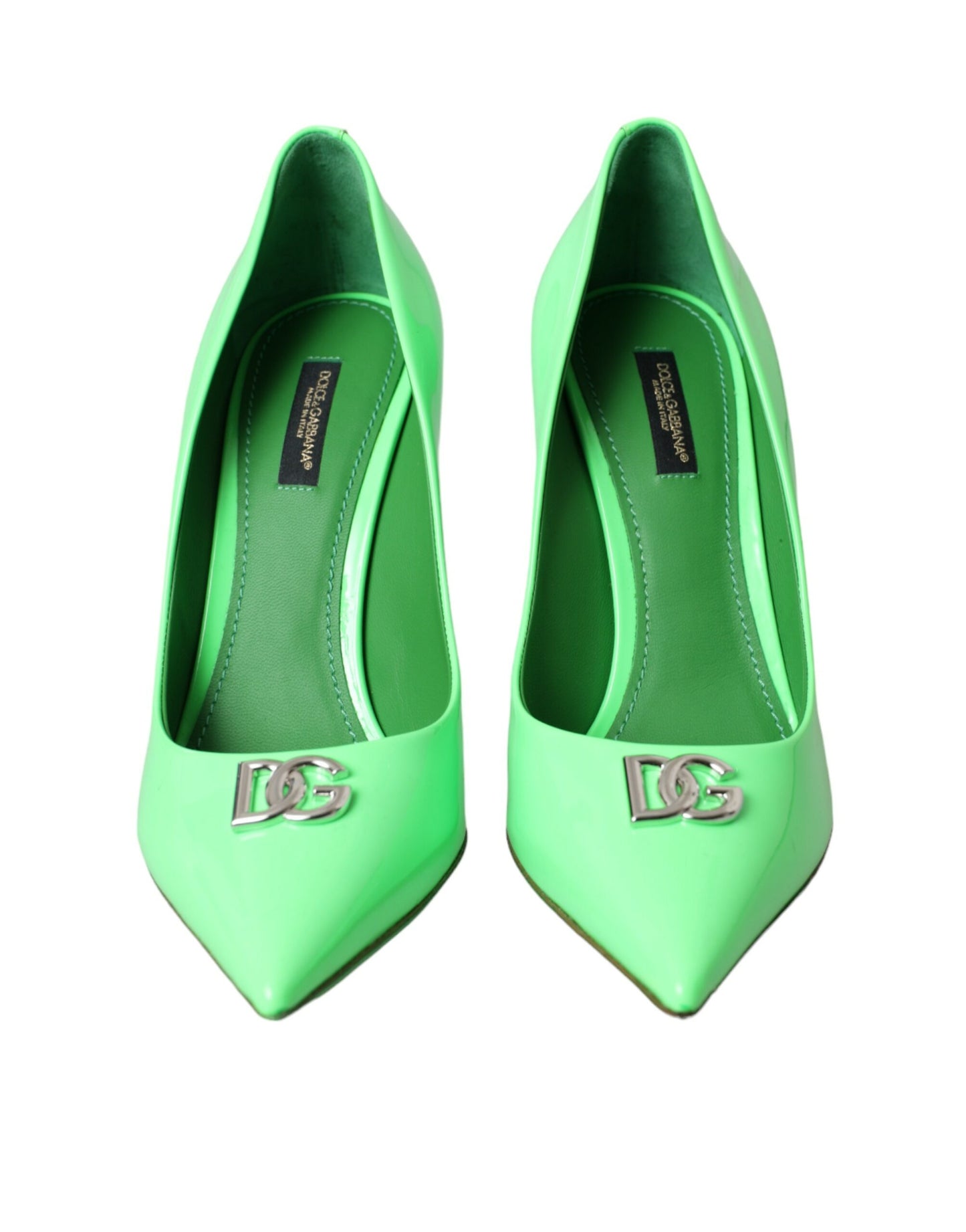 Dolce & Gabbana Neongrüne Lackleder Logo Pumps Schuhe