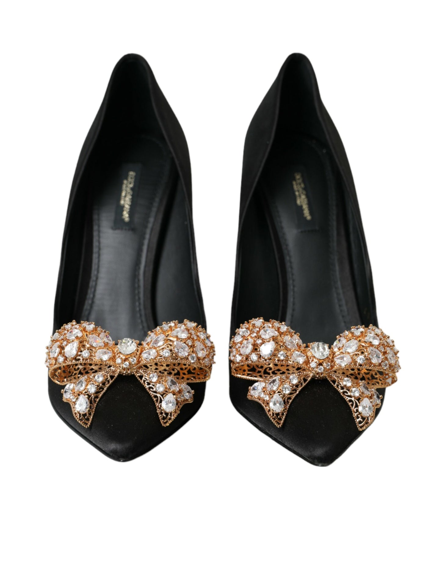 Dolce &amp; Gabbana Black Satin Bow Embellished Heels Pumps Shoes