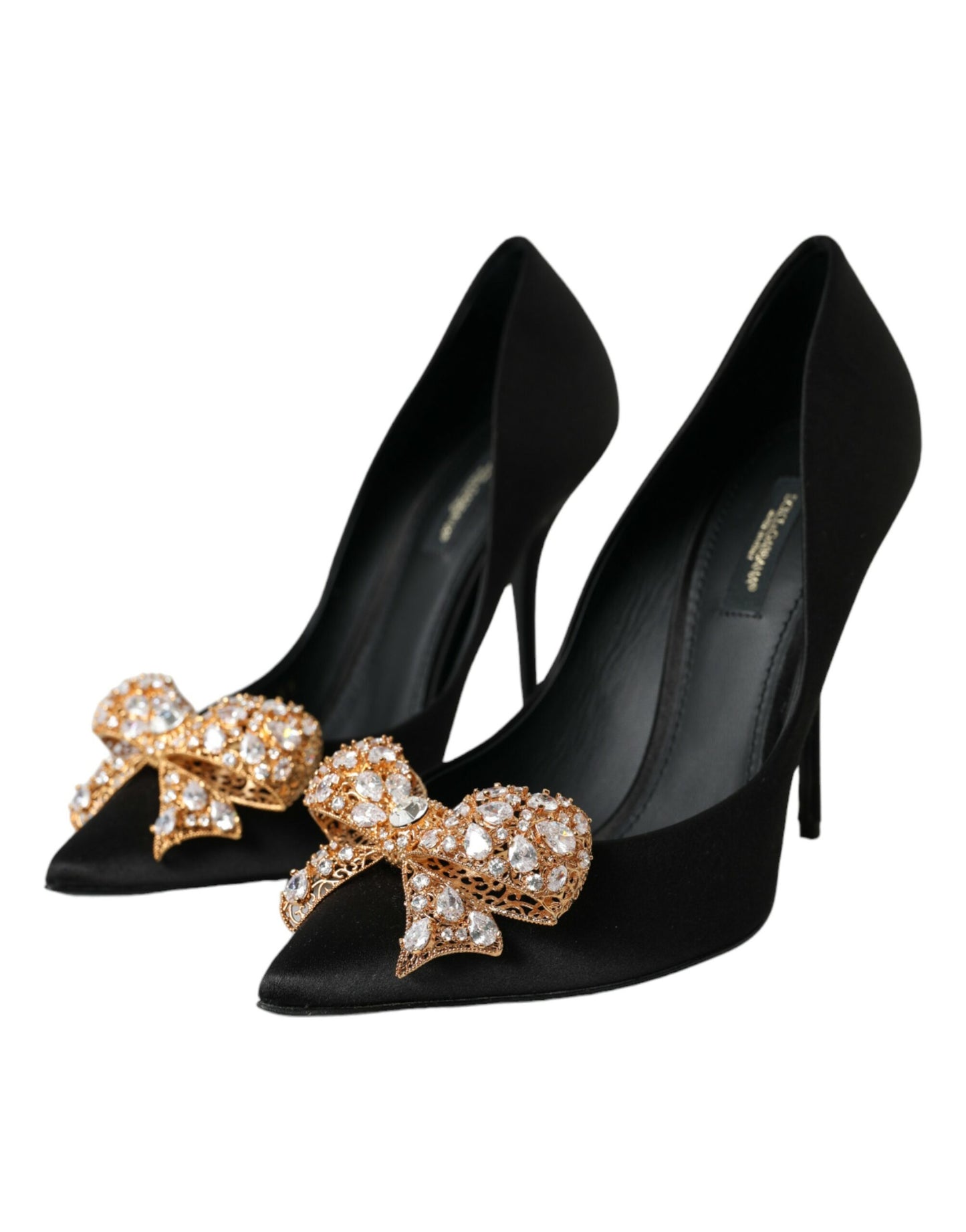 Dolce &amp; Gabbana Black Satin Bow Embellished Heels Pumps Shoes