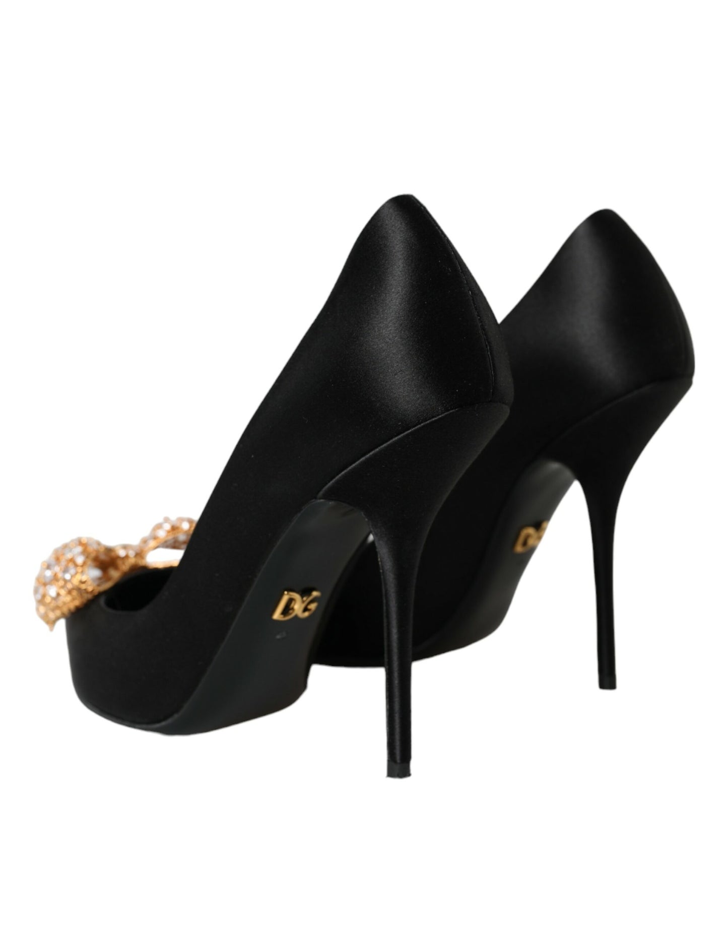 Dolce &amp; Gabbana Black Satin Bow Embellished Heels Pumps Shoes