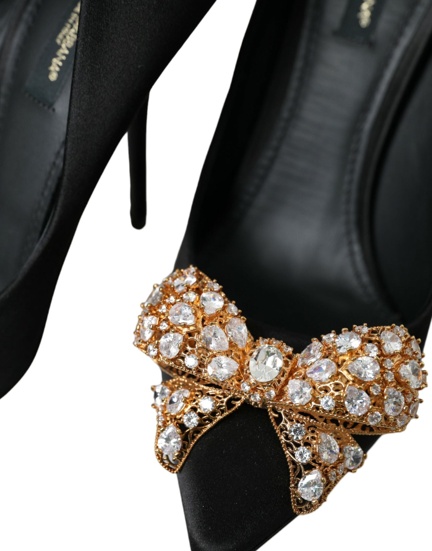 Dolce &amp; Gabbana Black Satin Bow Embellished Heels Pumps Shoes