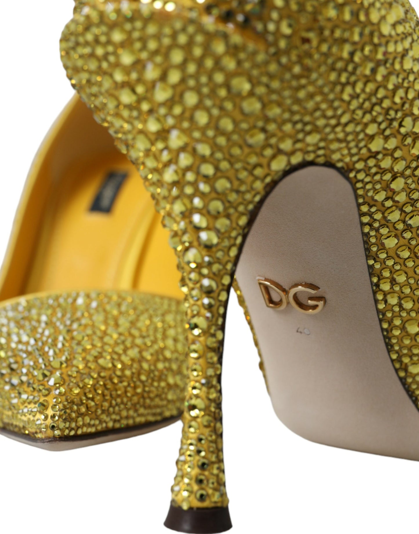 Dolce &amp; Gabbana Yellow Rhinestone Crystal Heels Pumps Shoes