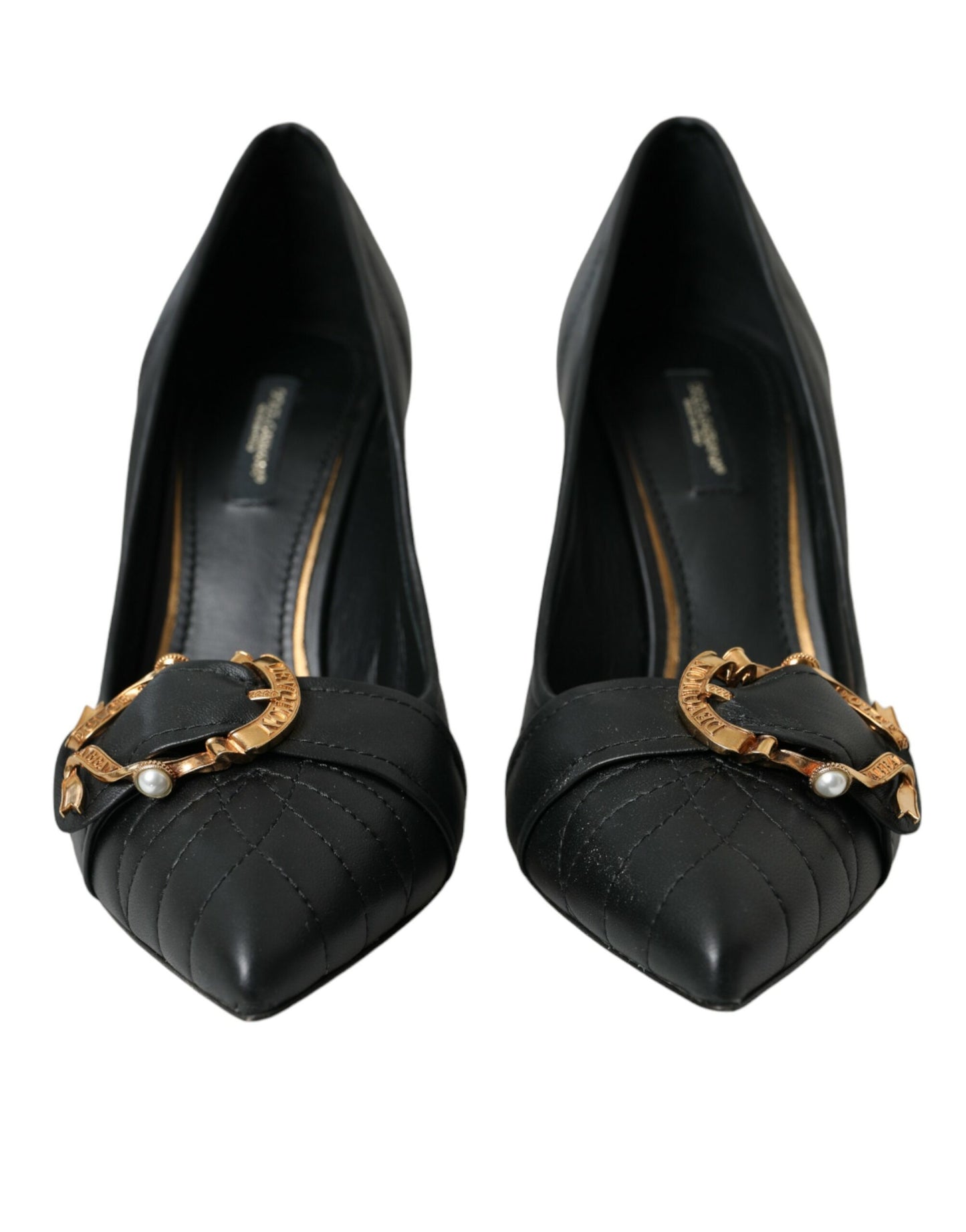 Dolce &amp; Gabbana Black Devotion Leather Heels Pumps Shoes