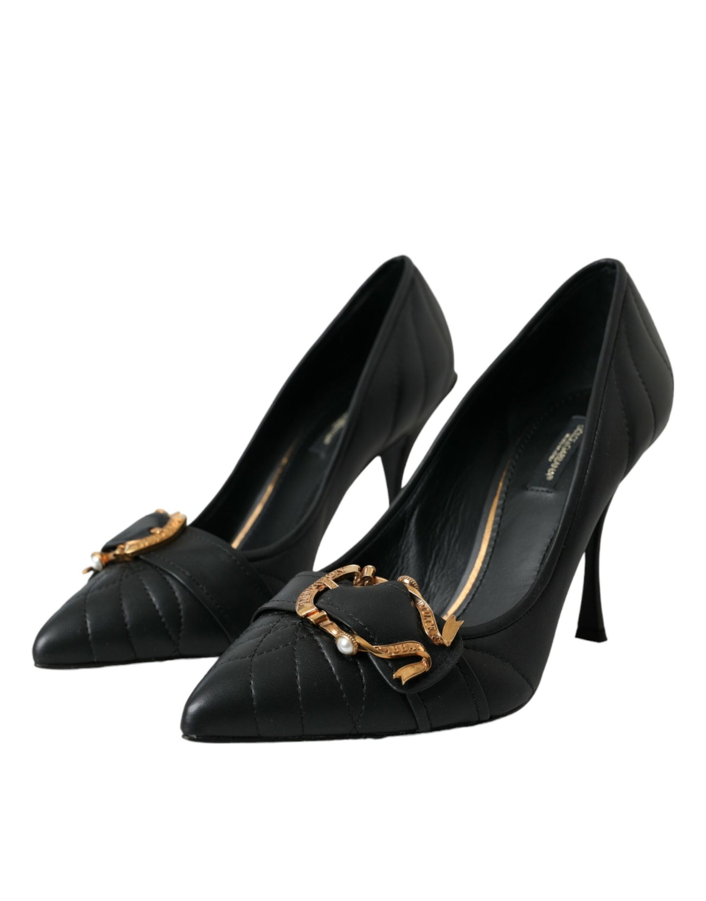 Dolce &amp; Gabbana Black Devotion Leather Heels Pumps Shoes