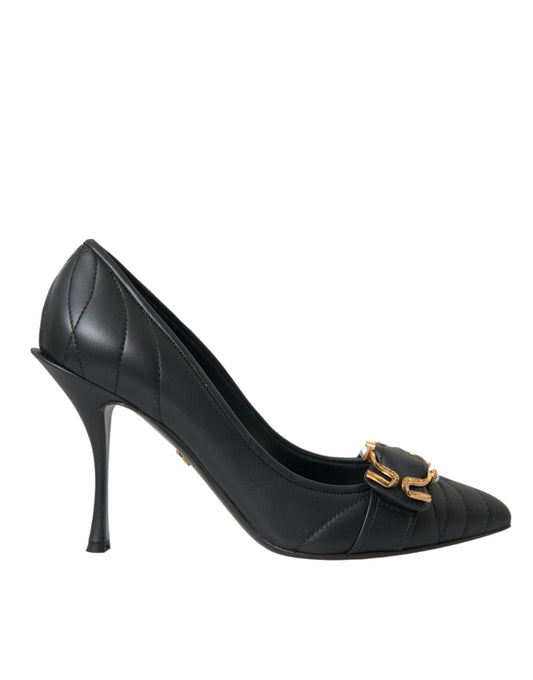 Dolce &amp; Gabbana Black Devotion Leather Heels Pumps Shoes