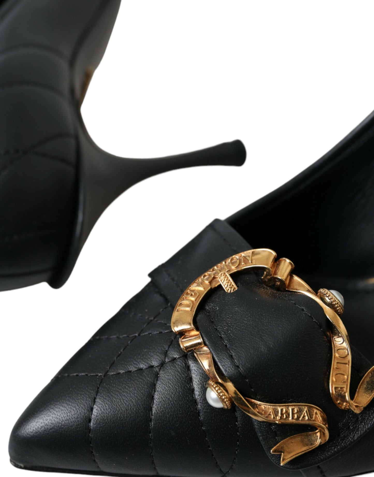 Dolce &amp; Gabbana Black Devotion Leather Heels Pumps Shoes