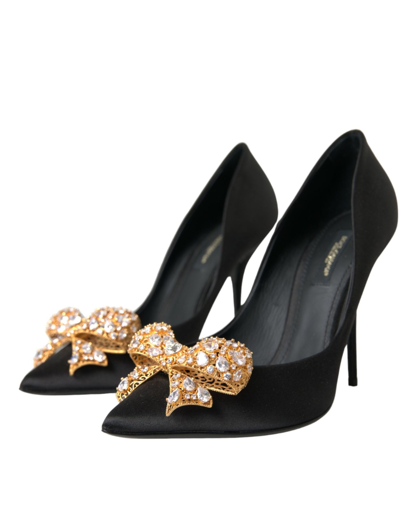 Dolce &amp; Gabbana Black Satin Bow Crystal Heels Pumps Shoes