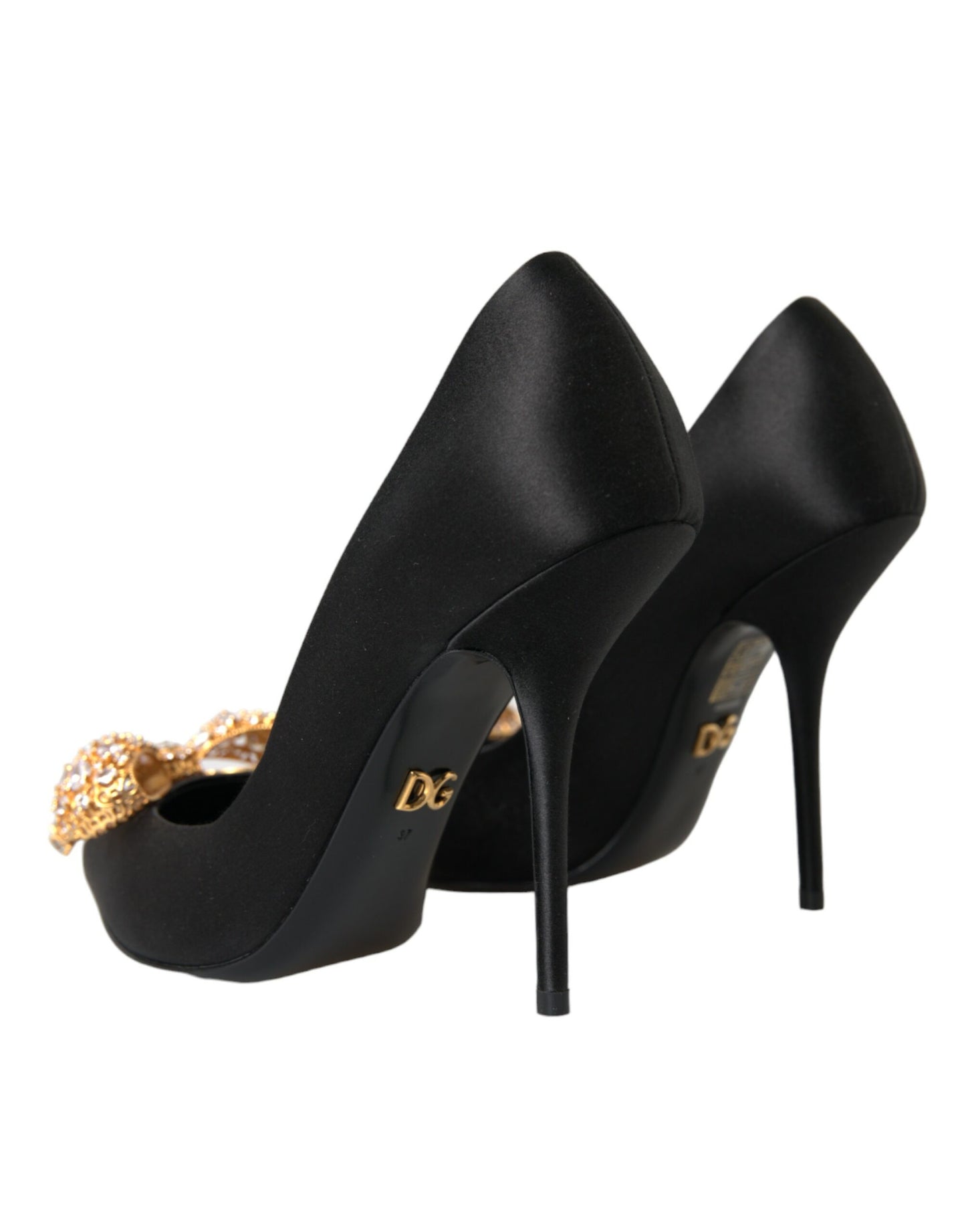 Dolce &amp; Gabbana Black Satin Bow Crystal Heels Pumps Shoes