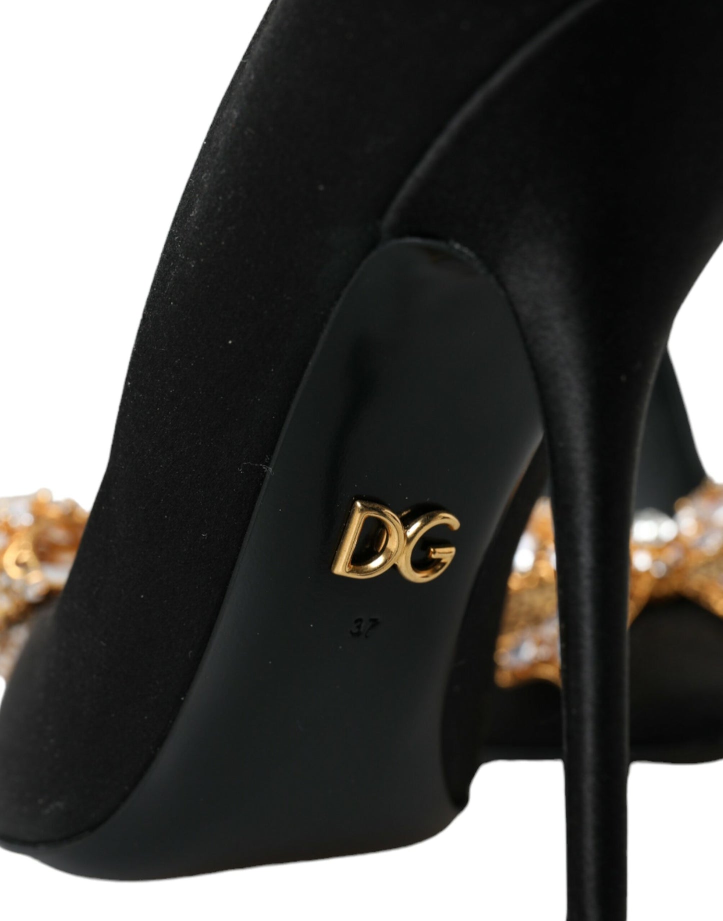 Dolce &amp; Gabbana Black Satin Bow Crystal Heels Pumps Shoes