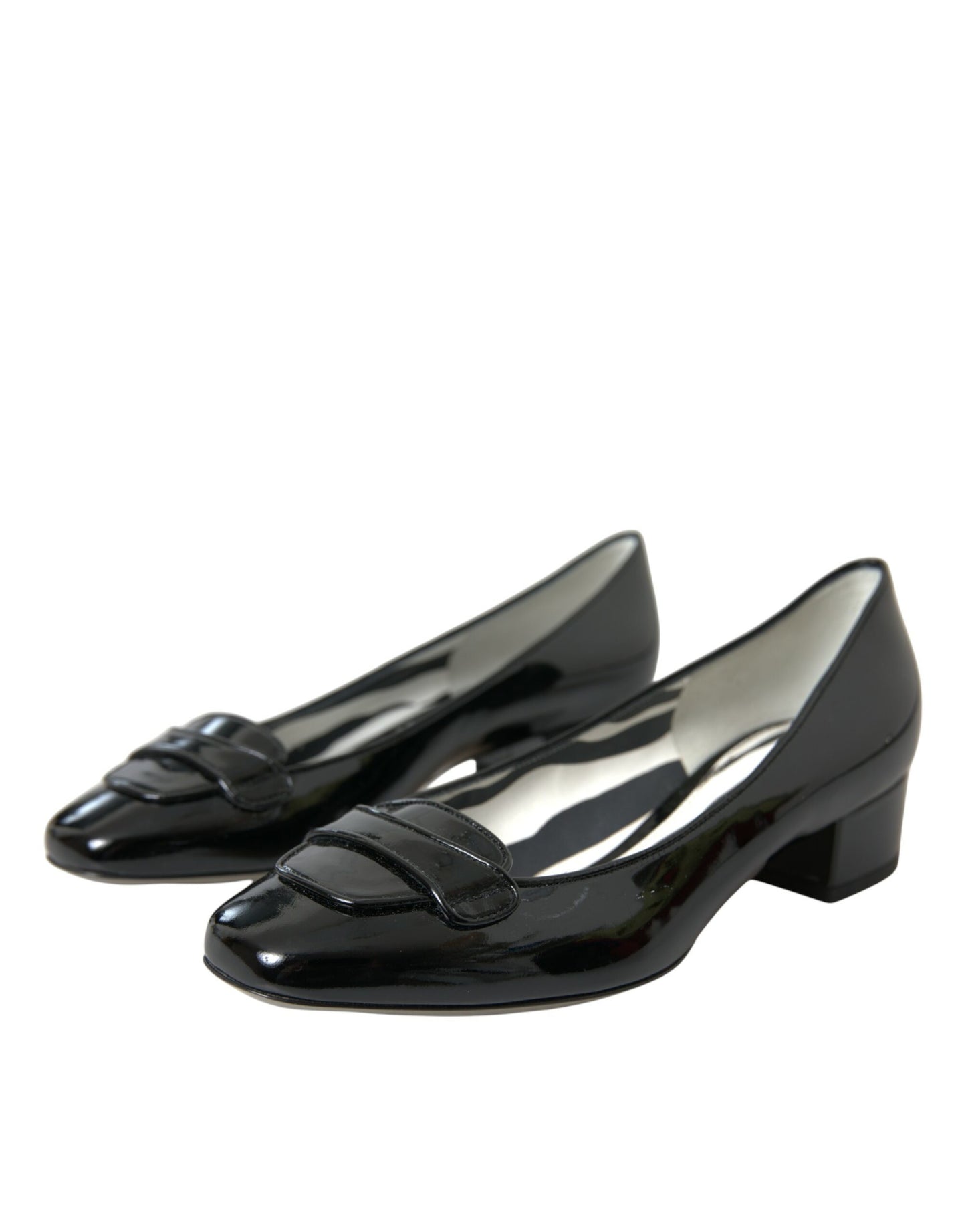 Dolce &amp; Gabbana Black Patent Leather Block Heel Pumps Shoes