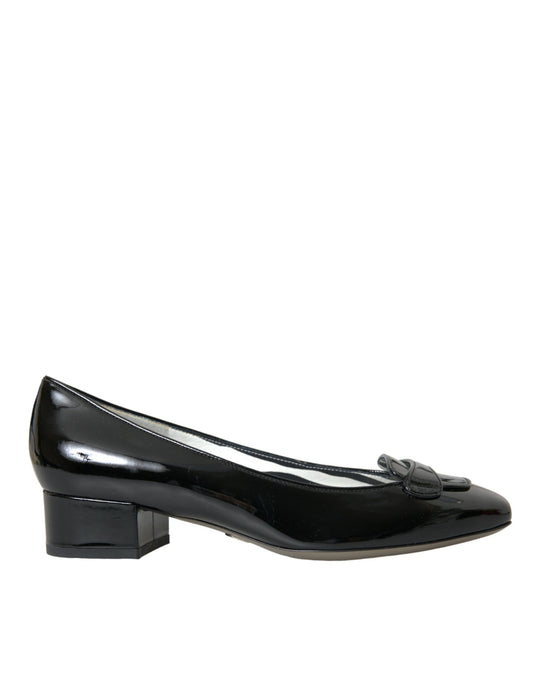 Dolce &amp; Gabbana Black Patent Leather Block Heel Pumps Shoes