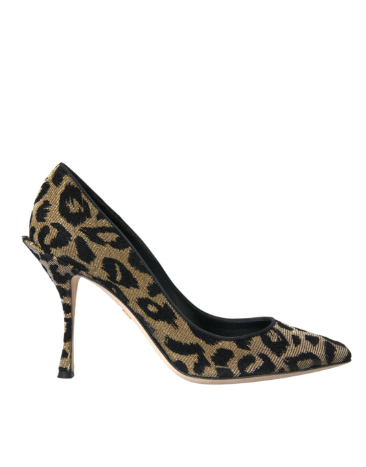 Dolce &amp; Gabbana Black Gold Leopard Lurex Heels Pumps Shoes