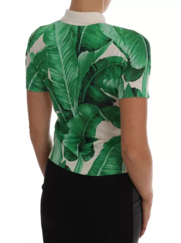 Dolce &amp; Gabbana Green Silk Polo T-Shirt with Banana Print