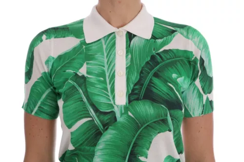 Dolce &amp; Gabbana Green Silk Polo T-Shirt with Banana Print