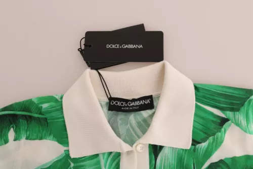 Dolce &amp; Gabbana Green Silk Polo T-Shirt with Banana Print