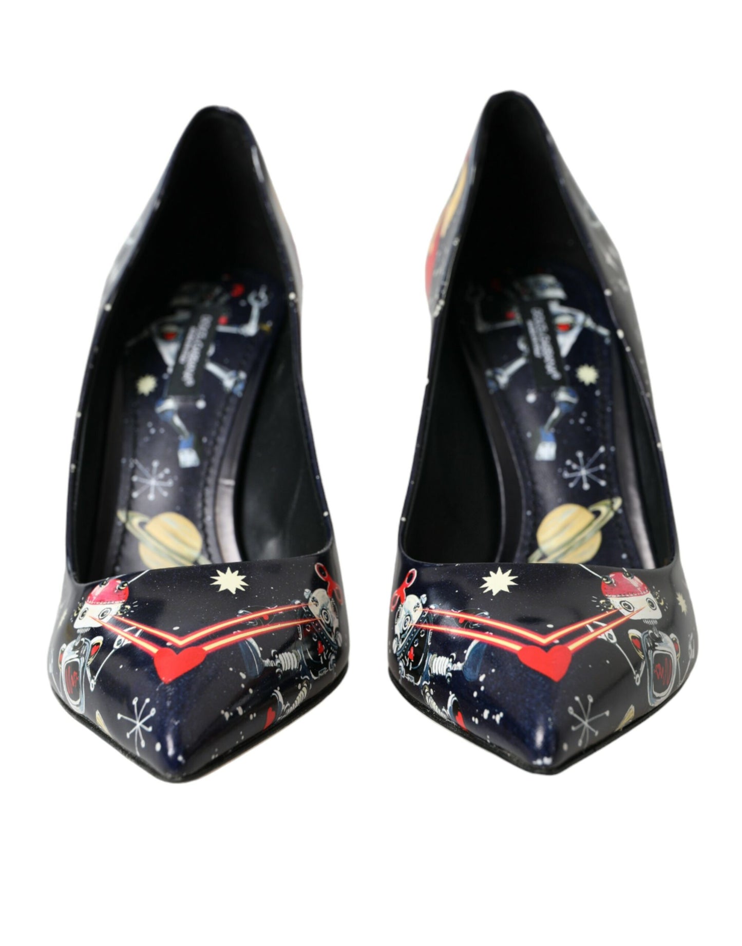 Dolce &amp; Gabbana Blue Space Robot Leather Heels Pumps Shoes