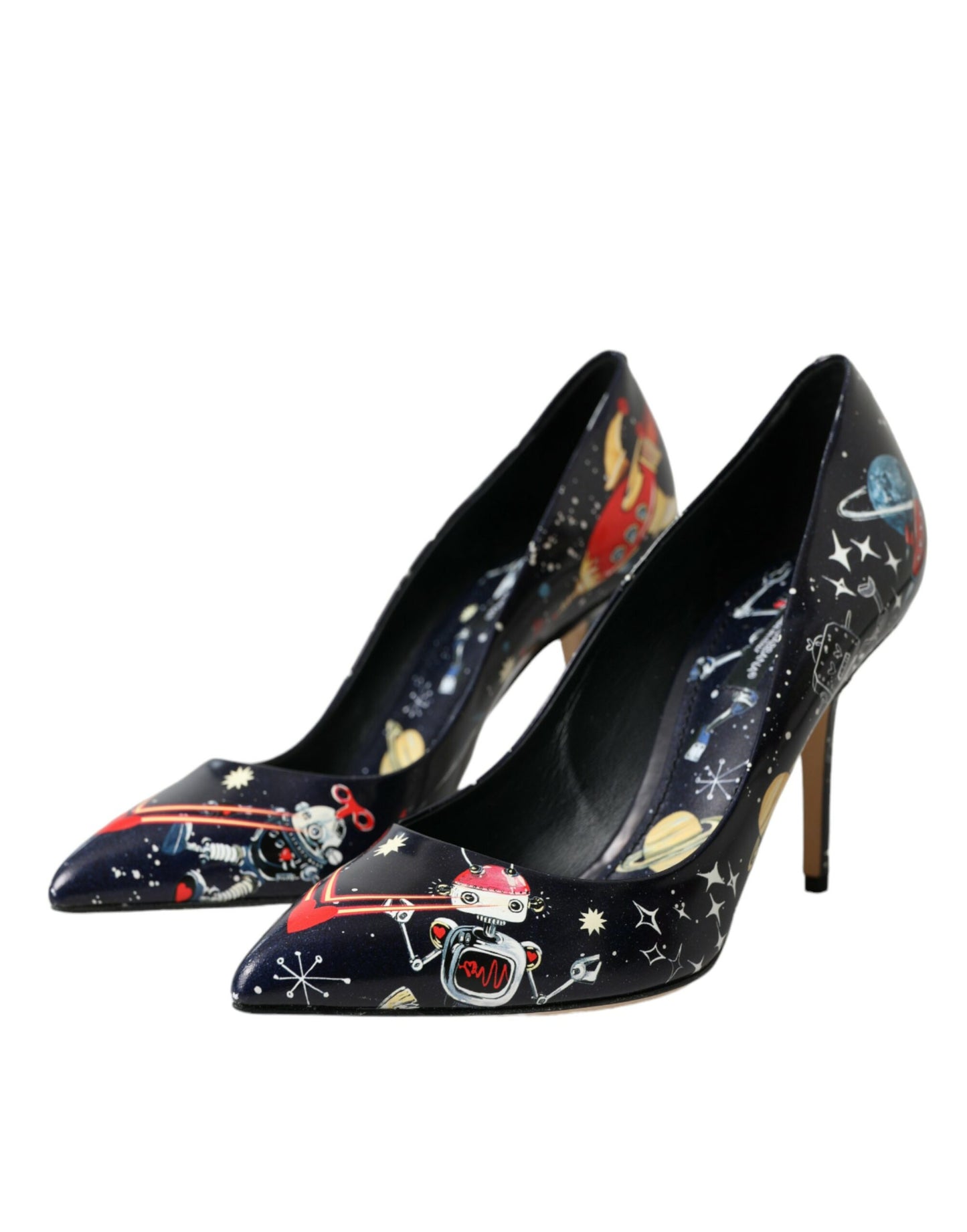 Dolce &amp; Gabbana Blue Space Robot Leather Heels Pumps Shoes