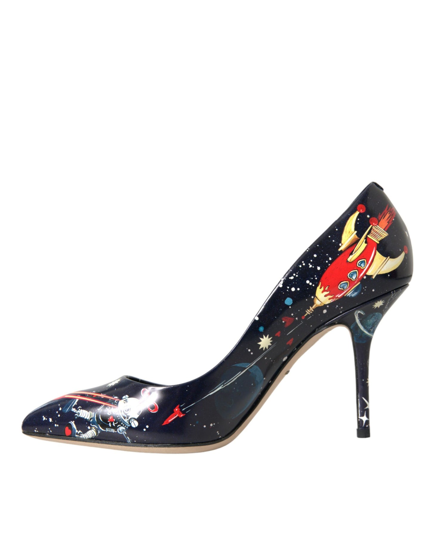 Dolce &amp; Gabbana Blue Space Robot Leather Heels Pumps Shoes