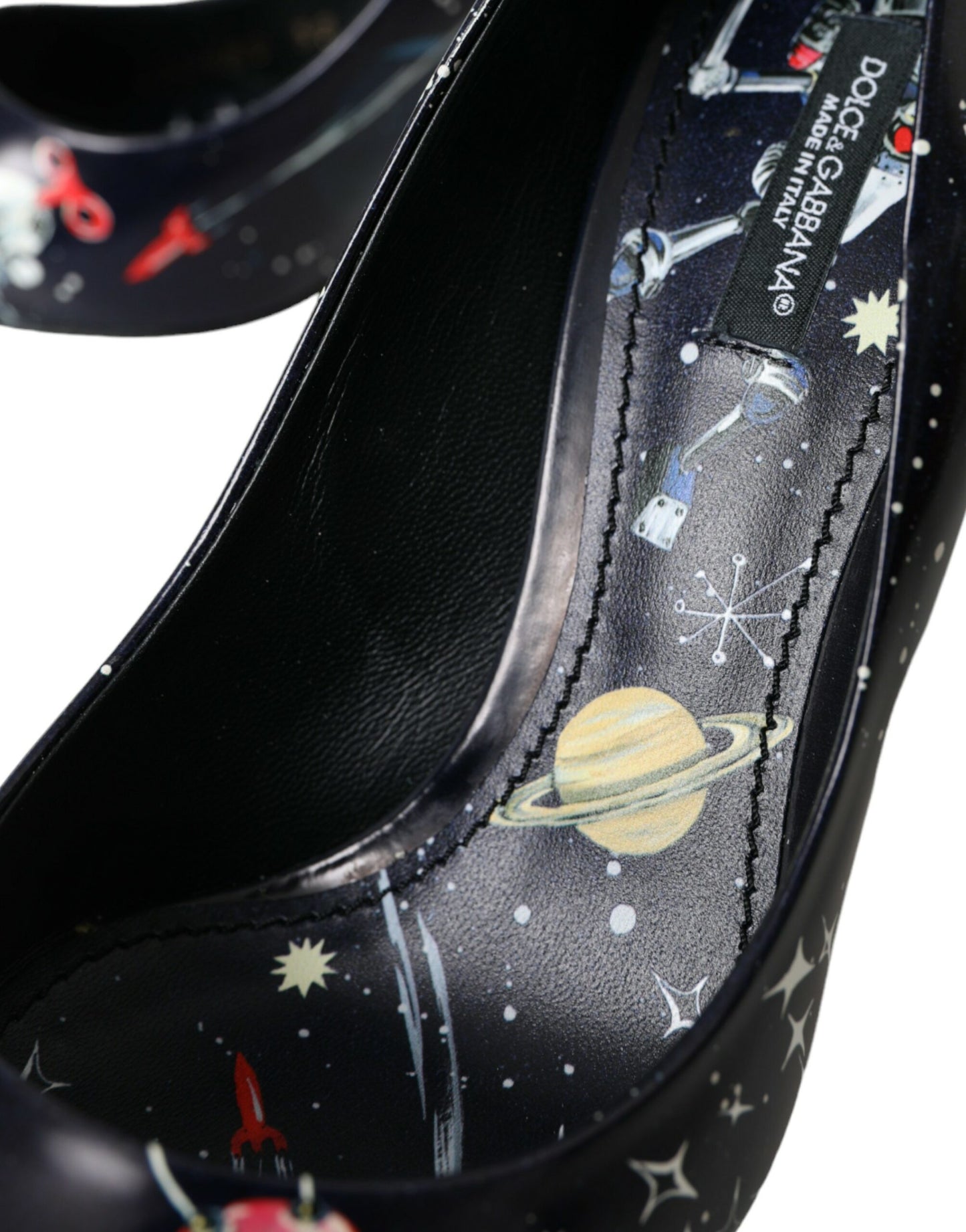 Dolce &amp; Gabbana Blue Space Robot Leather Heels Pumps Shoes