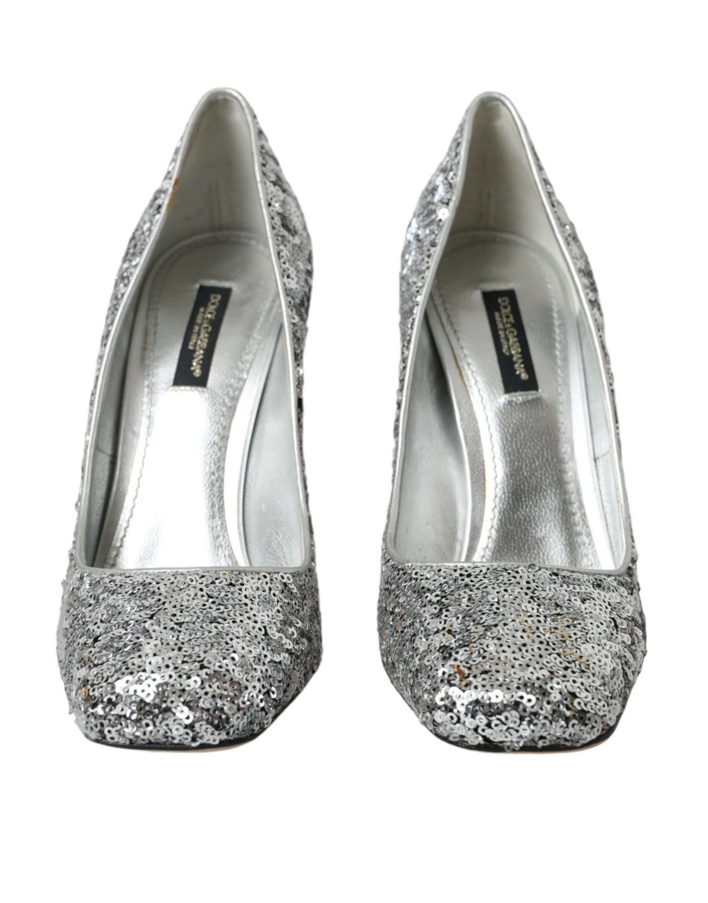 Dolce &amp; Gabbana Silver Sequin Embellished Heels Pumps Shoes