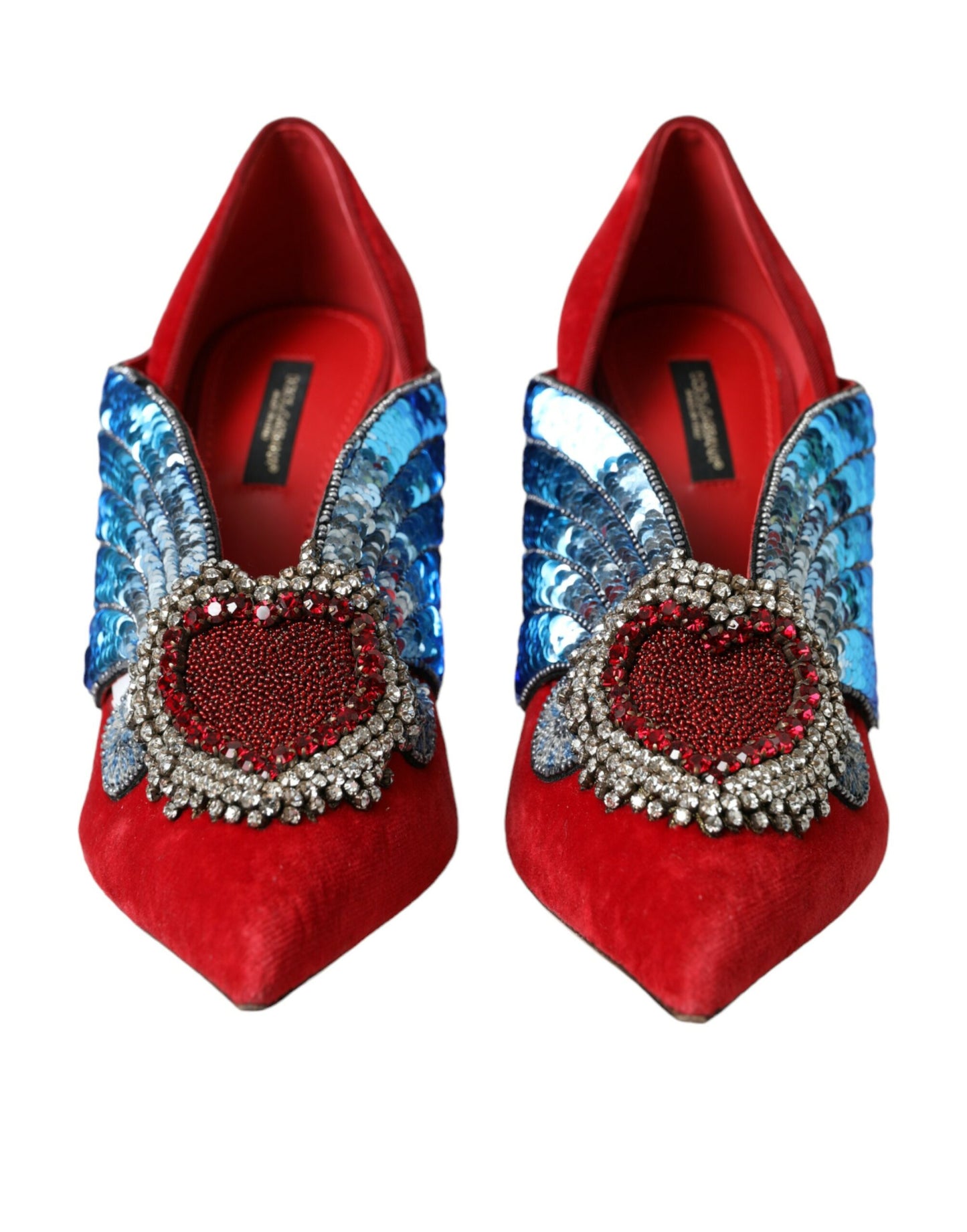 Dolce &amp; Gabbana Red Velvet Sequin Crystal Heels Pumps