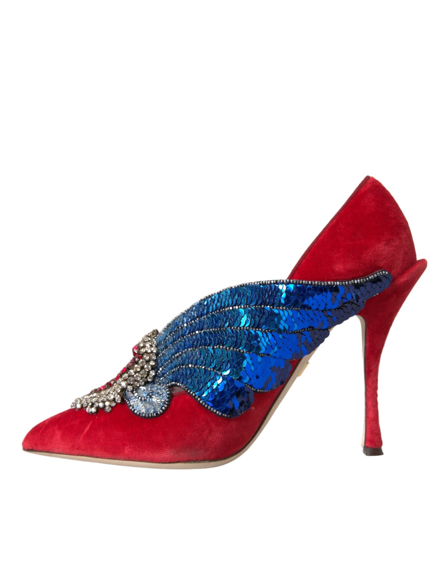 Dolce &amp; Gabbana Red Velvet Sequin Crystal Heels Pumps