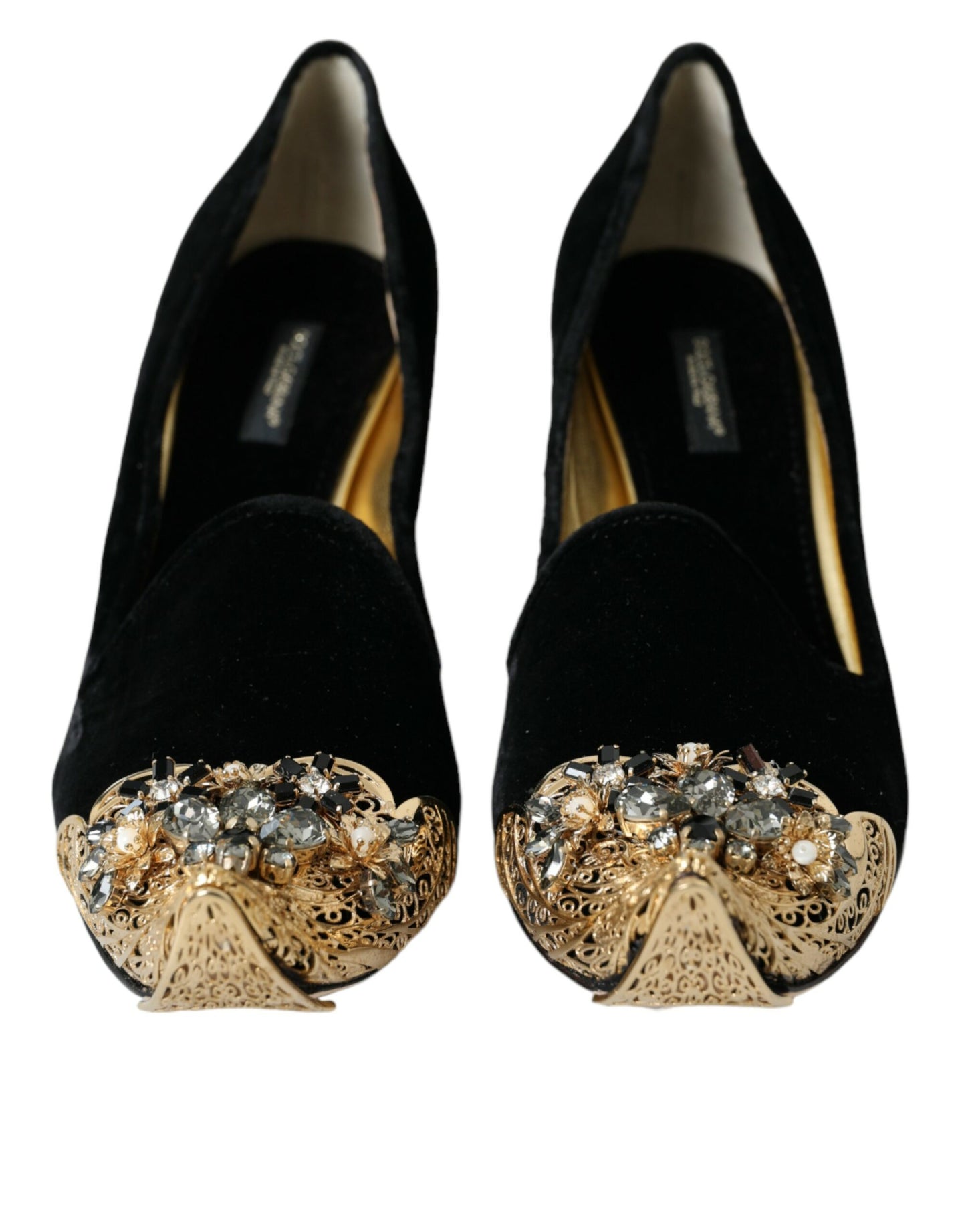 Dolce &amp; Gabbana Black Velvet Embellished Heels Pumps Shoes