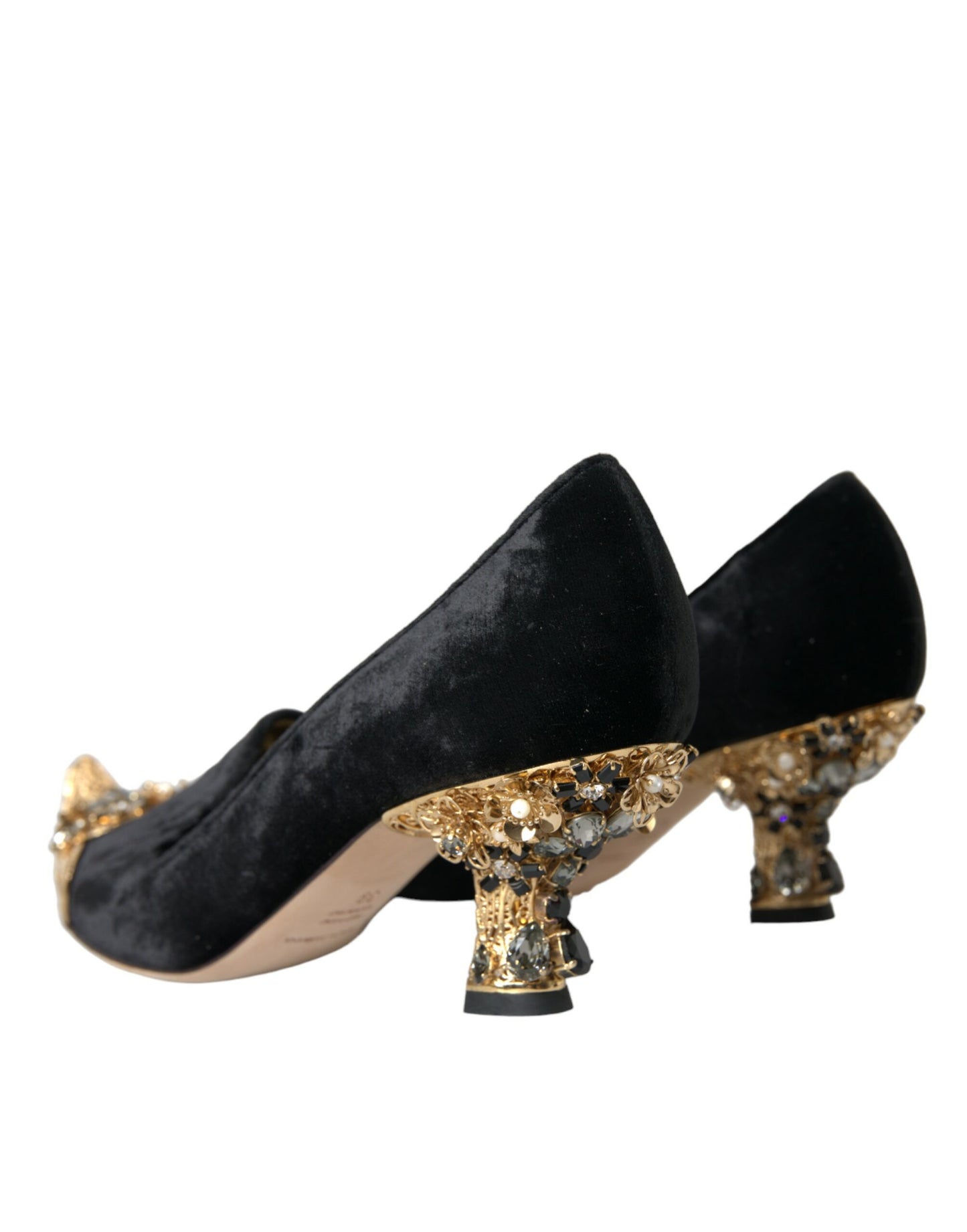 Dolce &amp; Gabbana Black Velvet Embellished Heels Pumps Shoes