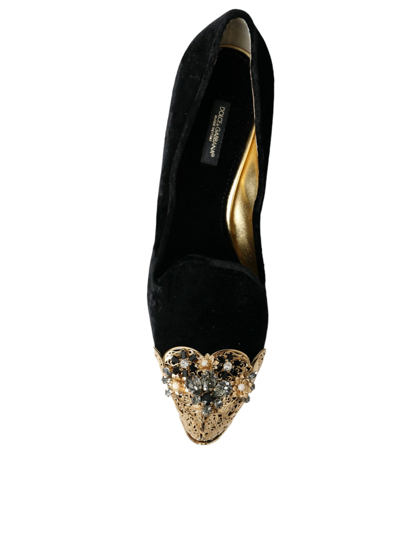 Dolce &amp; Gabbana Black Velvet Embellished Heels Pumps Shoes