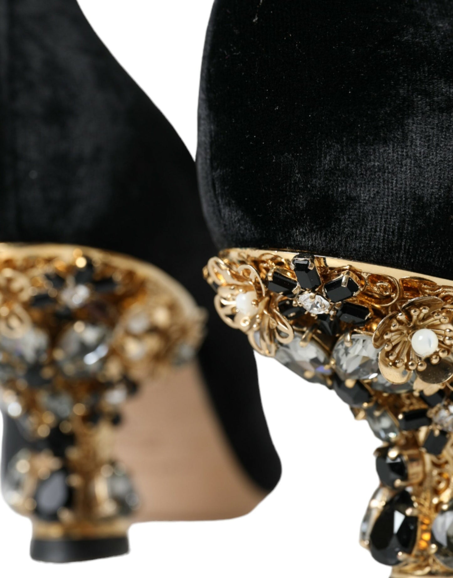 Dolce &amp; Gabbana Black Velvet Embellished Heels Pumps Shoes