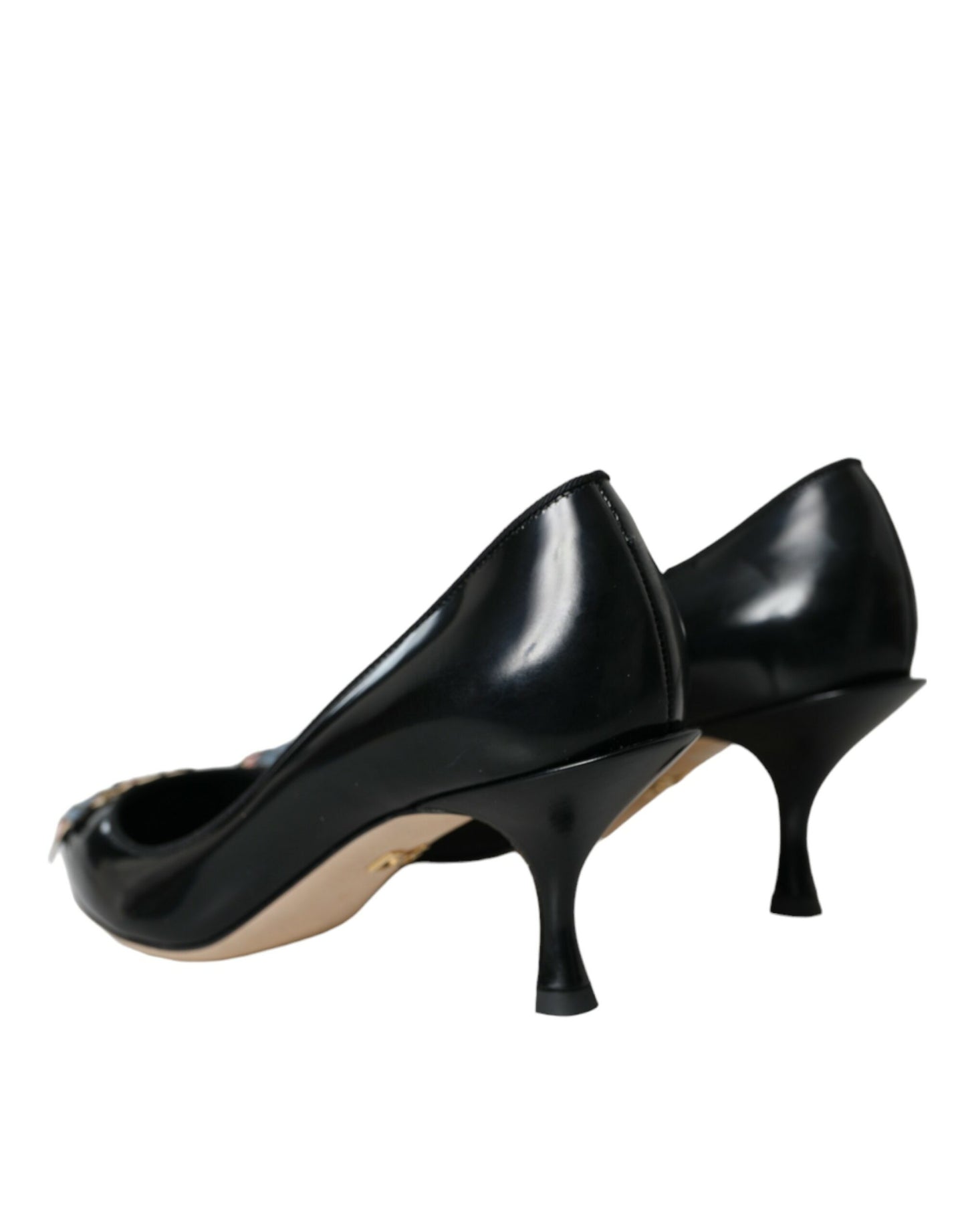 Dolce &amp; Gabbana Black Leather BOOM Patch Heels Pumps Shoes