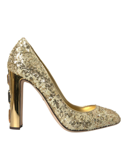 Dolce &amp; Gabbana Gold Sequin Crystal Heels Pumps Shoes