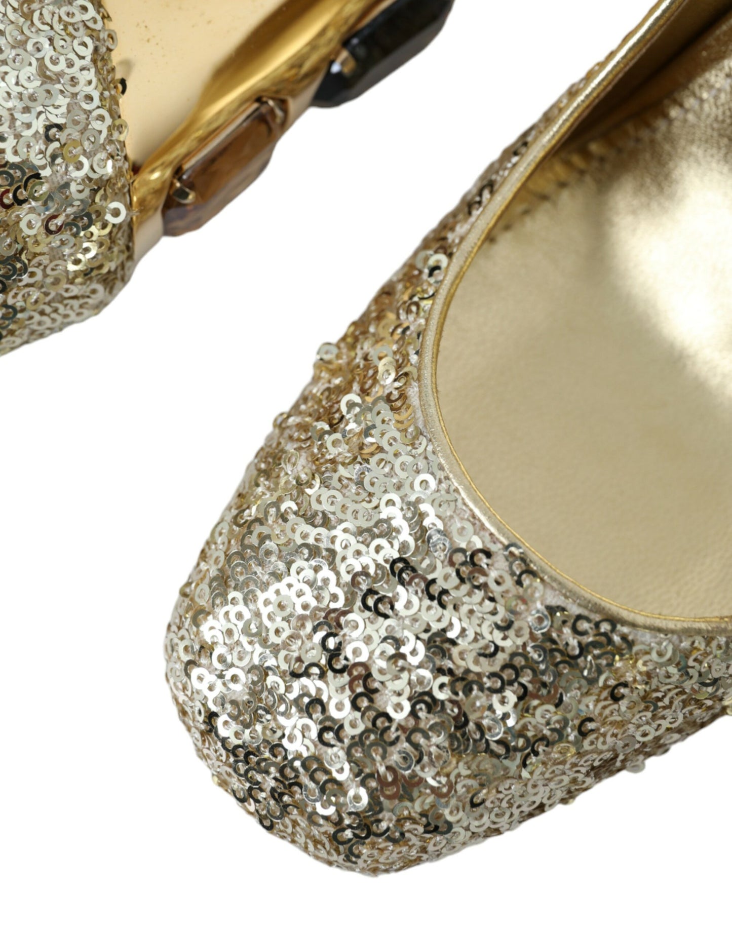 Dolce &amp; Gabbana Gold Sequin Crystal Heels Pumps Shoes