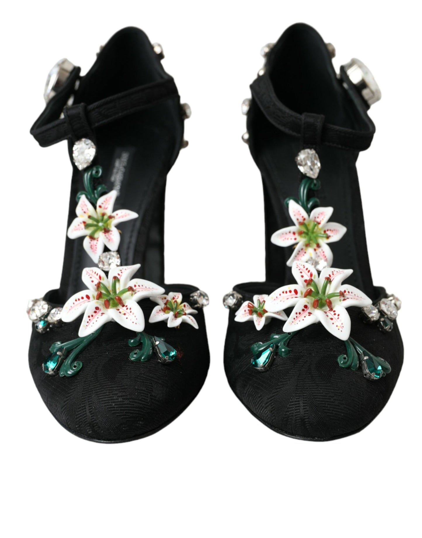 Dolce &amp; Gabbana Black Lilies Crystal Heels Pumps Shoes