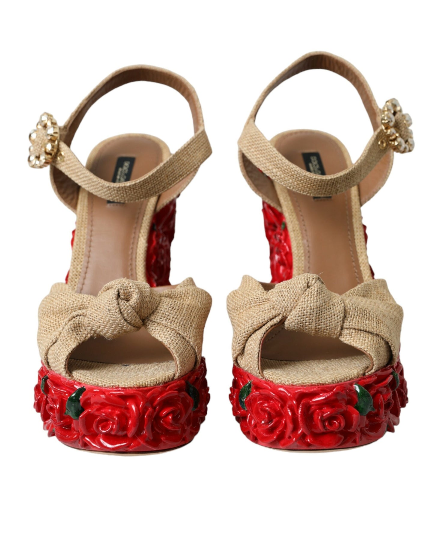 Dolce &amp; Gabbana Red Roses Crystal Platform Sandals Shoes