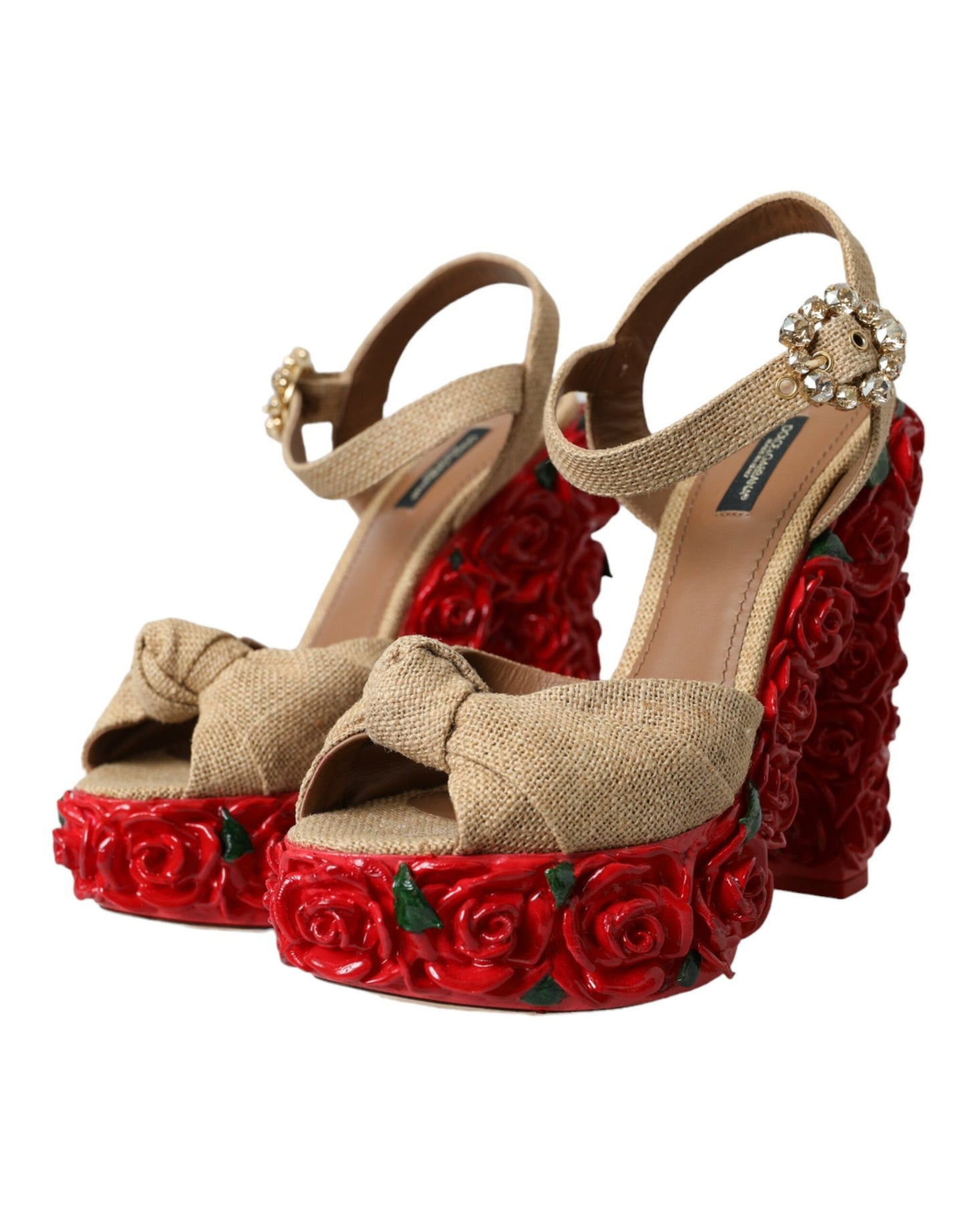 Dolce &amp; Gabbana Red Roses Crystal Platform Sandals Shoes