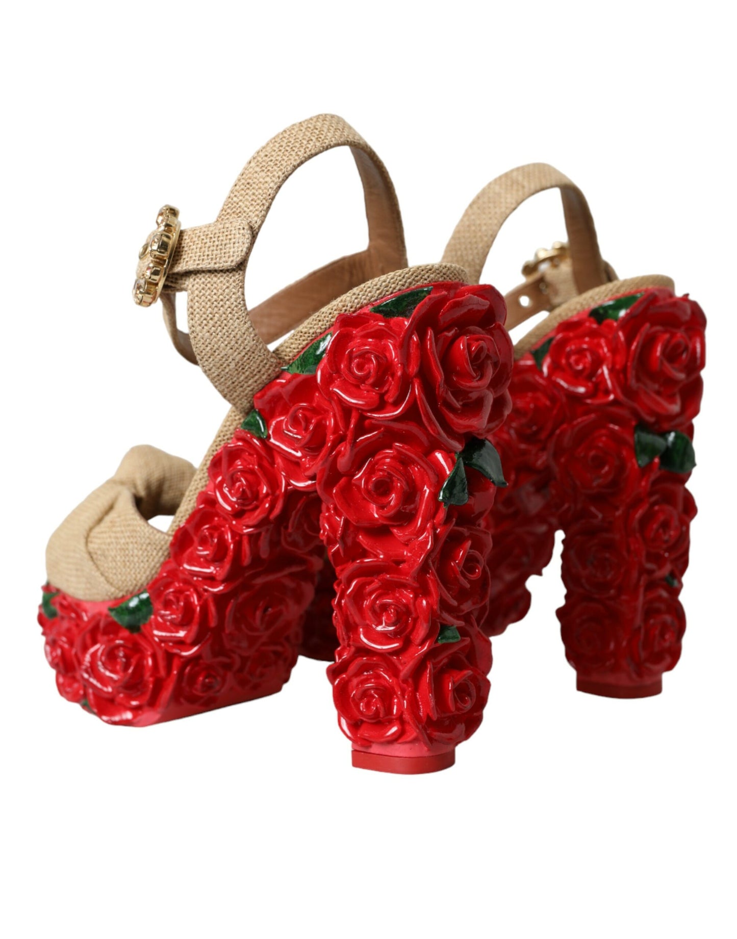 Dolce &amp; Gabbana Red Roses Crystal Platform Sandals Shoes