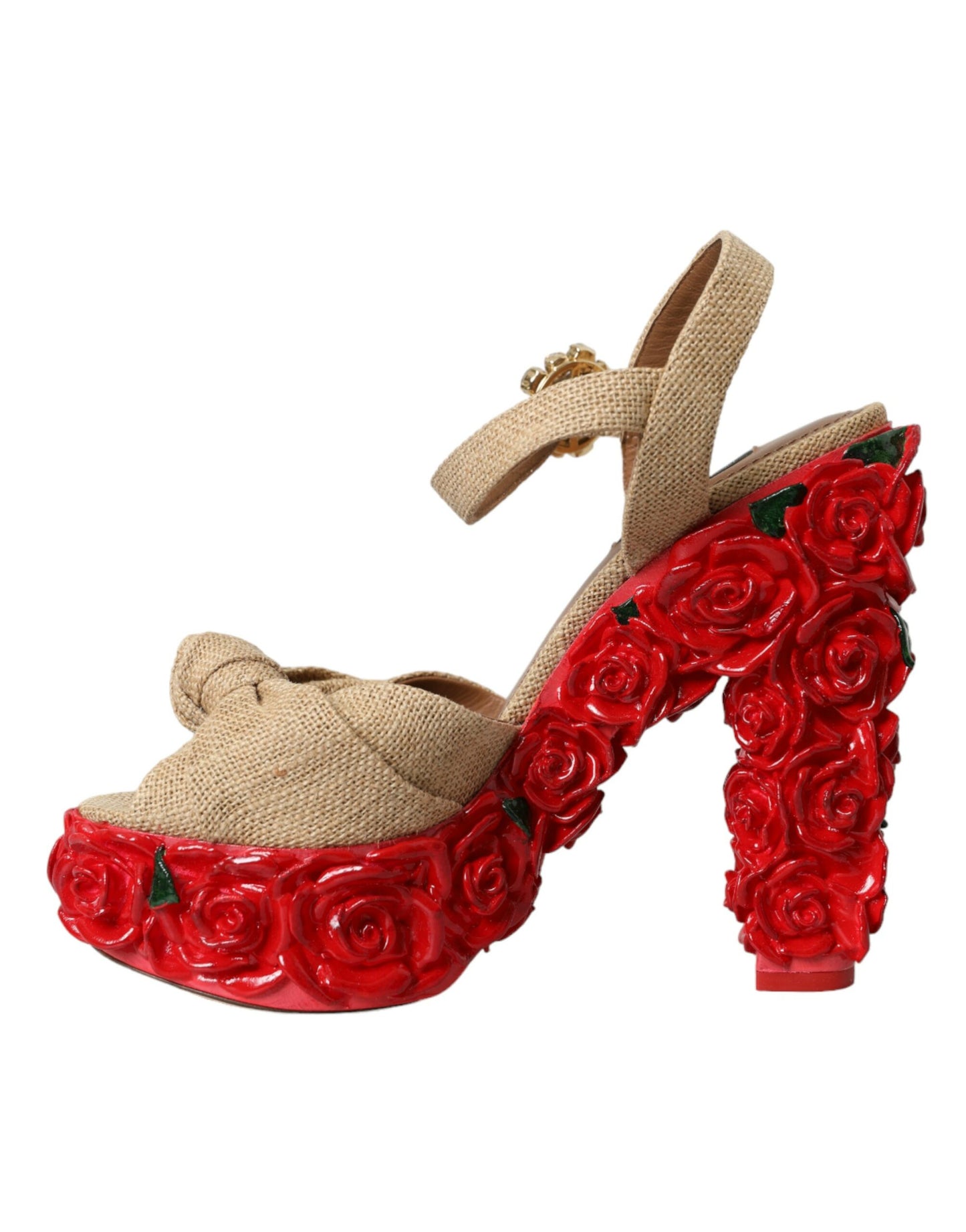 Dolce &amp; Gabbana Red Roses Crystal Platform Sandals Shoes