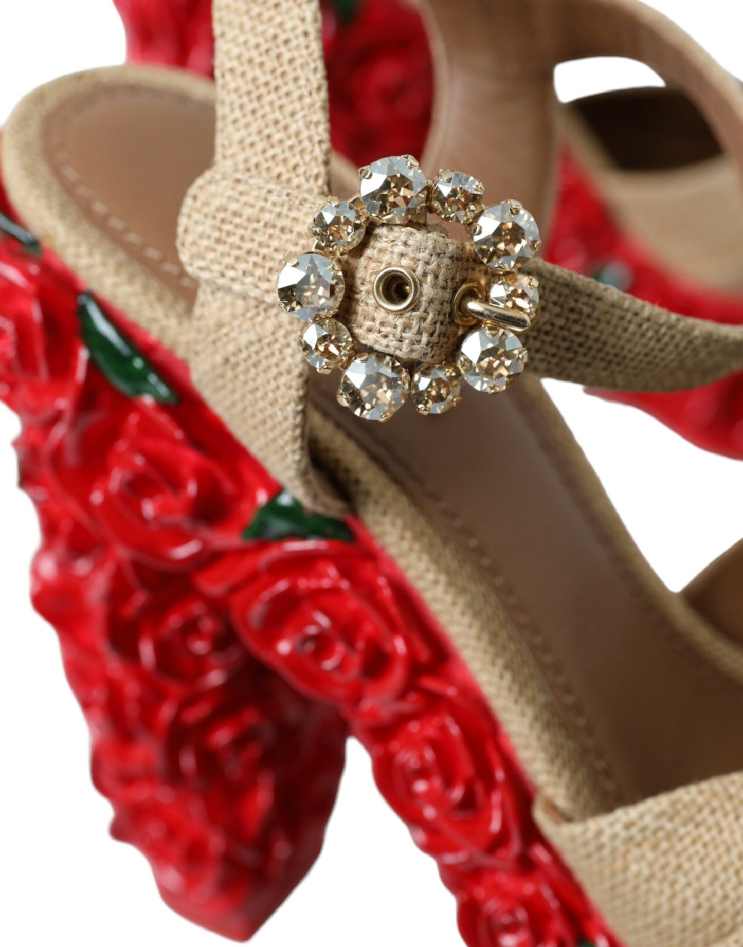 Dolce &amp; Gabbana Red Roses Crystal Platform Sandals Shoes