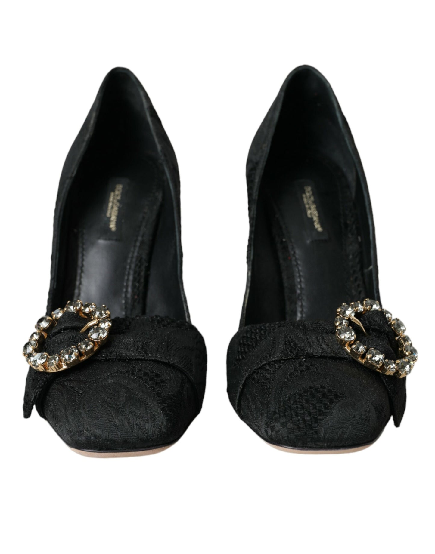 Dolce &amp; Gabbana Black Brocade Crystals Heels Pumps Shoes