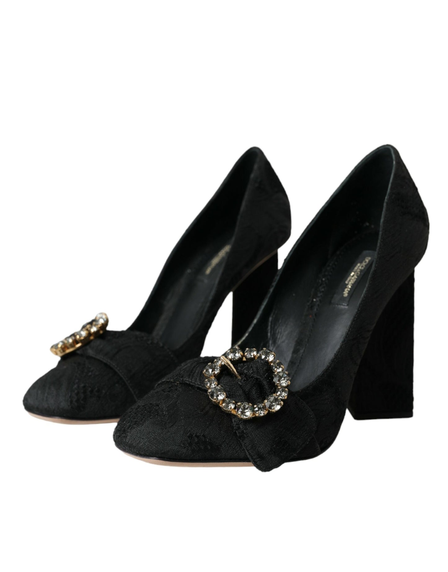 Dolce &amp; Gabbana Black Brocade Crystals Heels Pumps Shoes