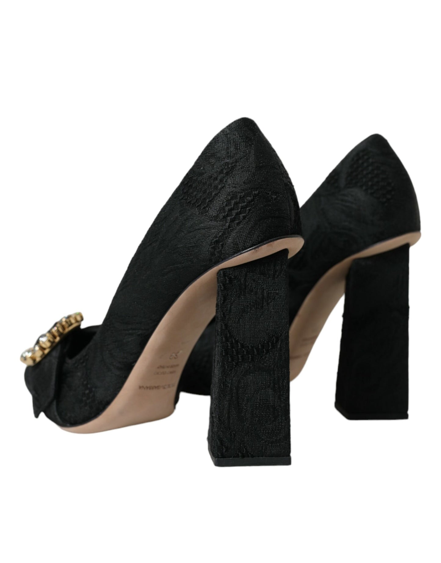 Dolce &amp; Gabbana Black Brocade Crystals Heels Pumps Shoes