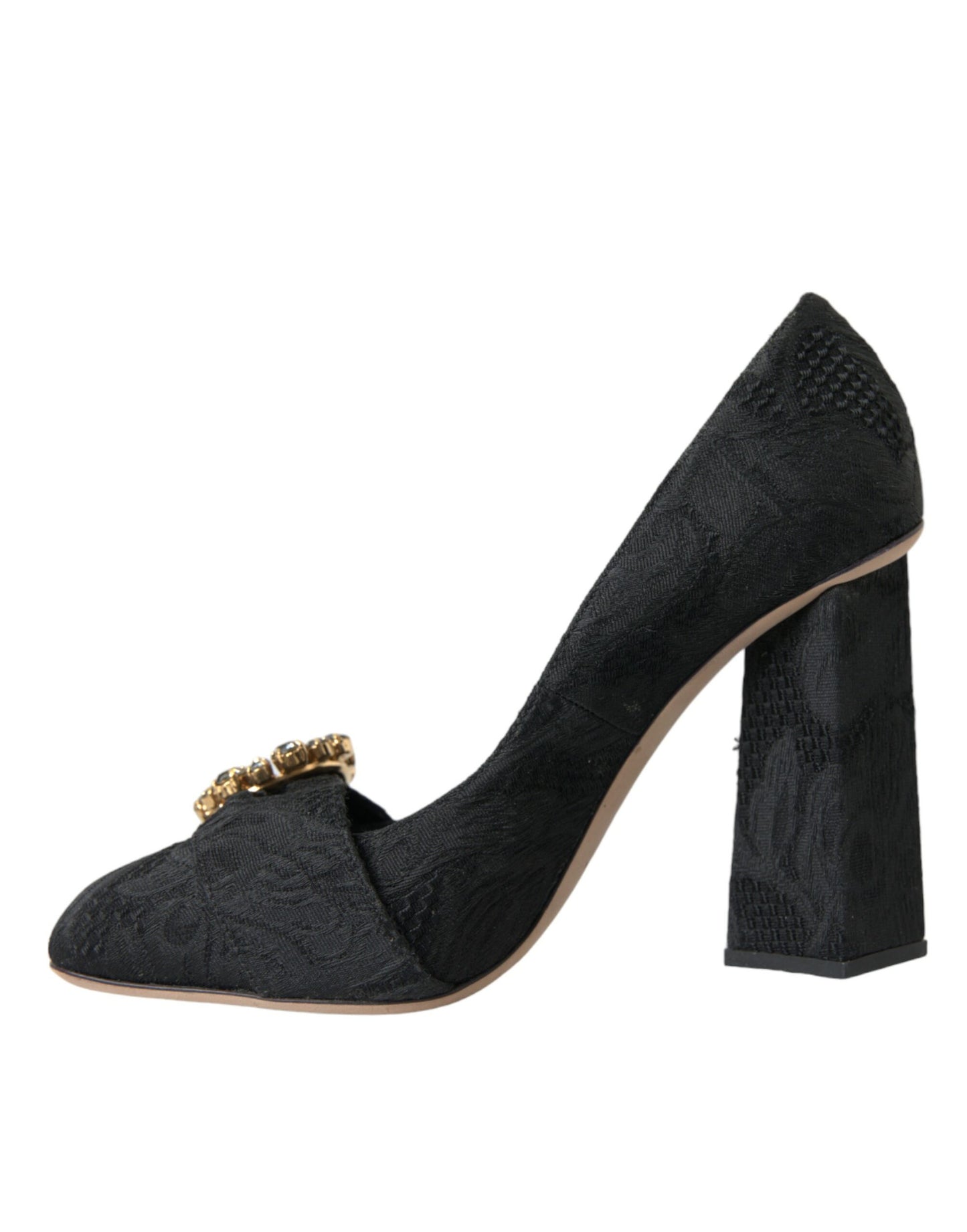 Dolce &amp; Gabbana Black Brocade Crystals Heels Pumps Shoes